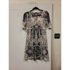 Harley Dress Size M Black White Floral Print Short Sleeve Casual Womens USA Made